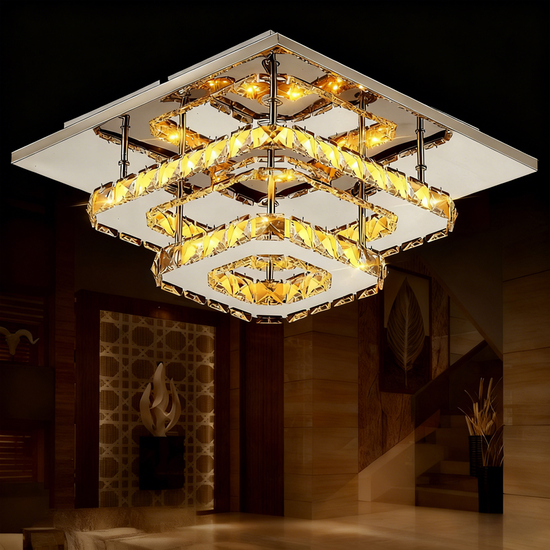 LED crystal ceiling lamp, square minimalist lighting fixture, 110V dimmable