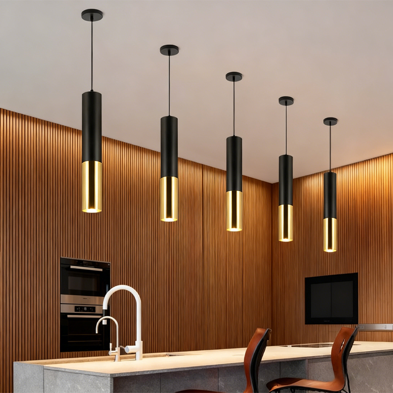 Modern Black, Brass and Gold Aluminum Tube Chandelier