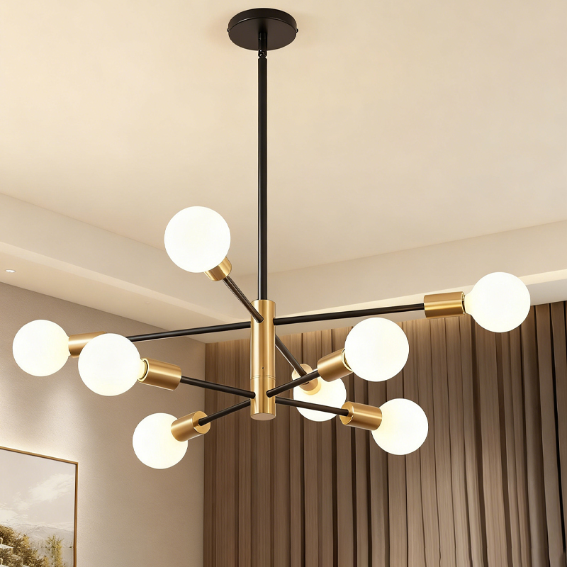 Multi-head Iron Multi-rod Chandelier for Dining Room & Living Room, 220V