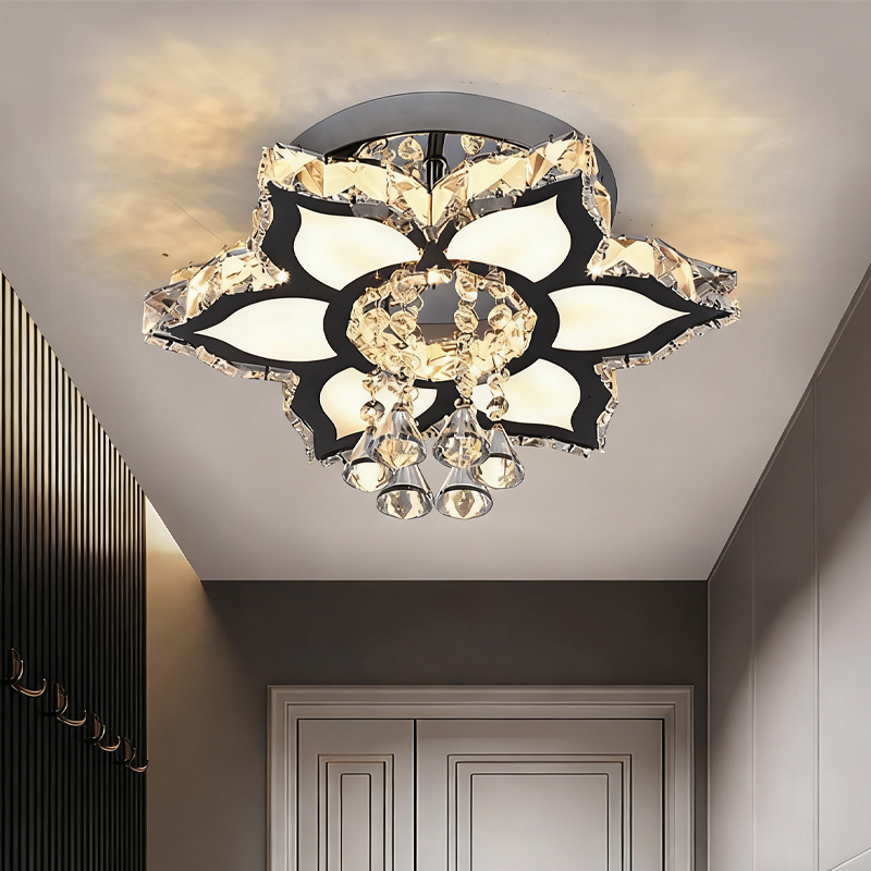 Recessed LED Modern Crystal Flower-shaped Flush Mount Ceiling Light