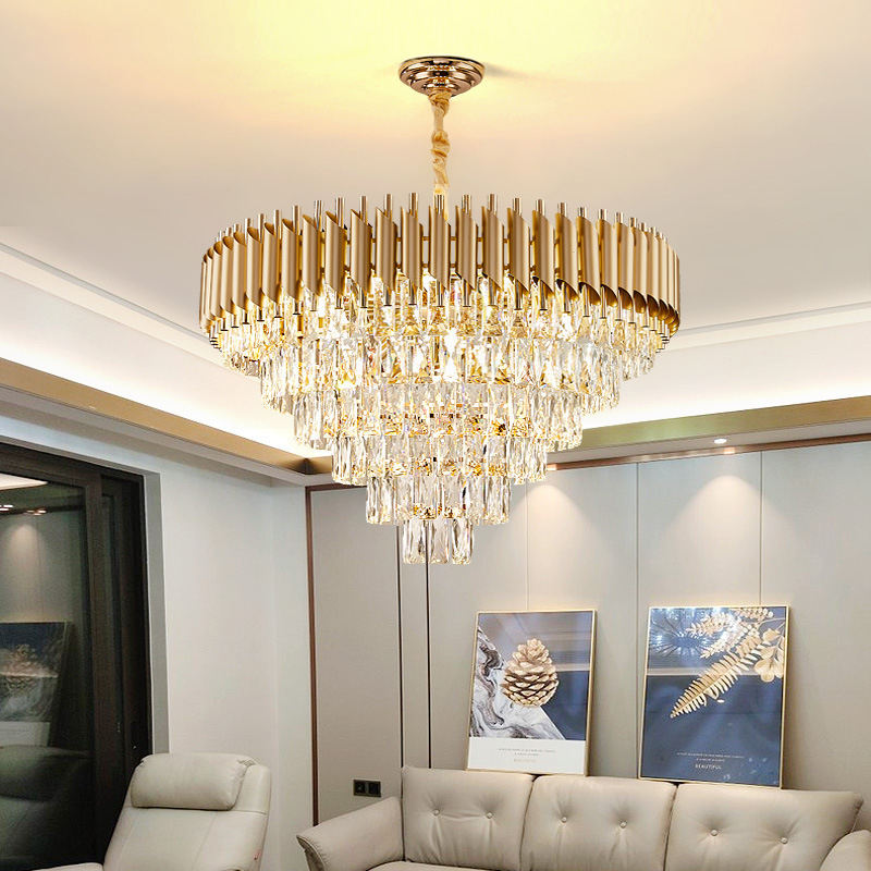 Modern Crystal Chandelier, Luxury Golden Round Raindrop Style