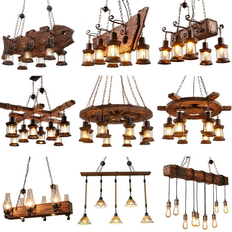 Industrial Vintage Pendant Lamp – Wooden Chandelier for Attic, Bar, Café & Restaurant Decoration
