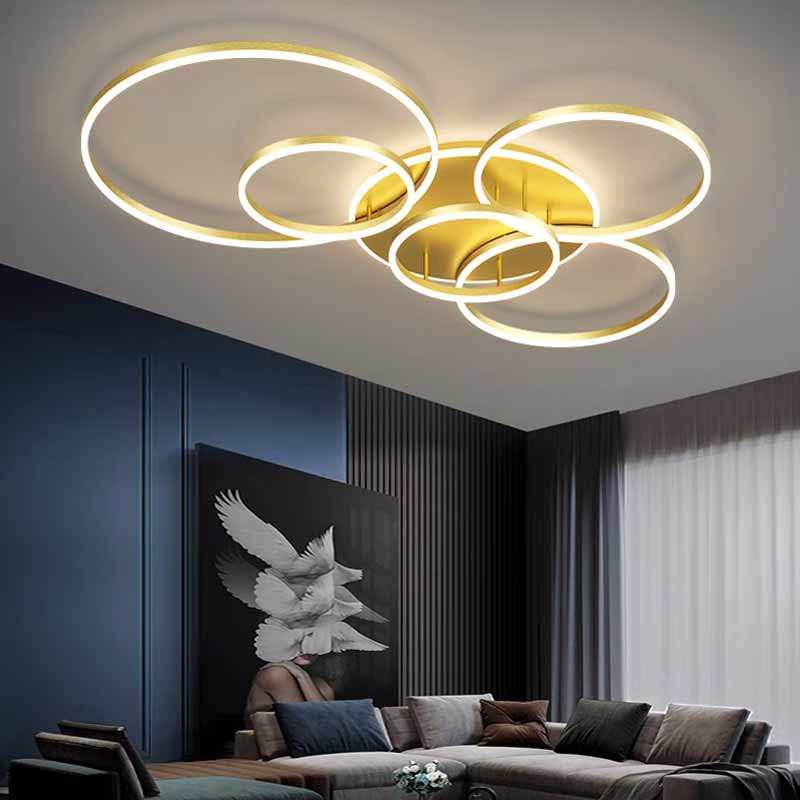 Modern Hotel-style Multi-ring Acrylic & Aluminum LED Ceiling Light for Living Room