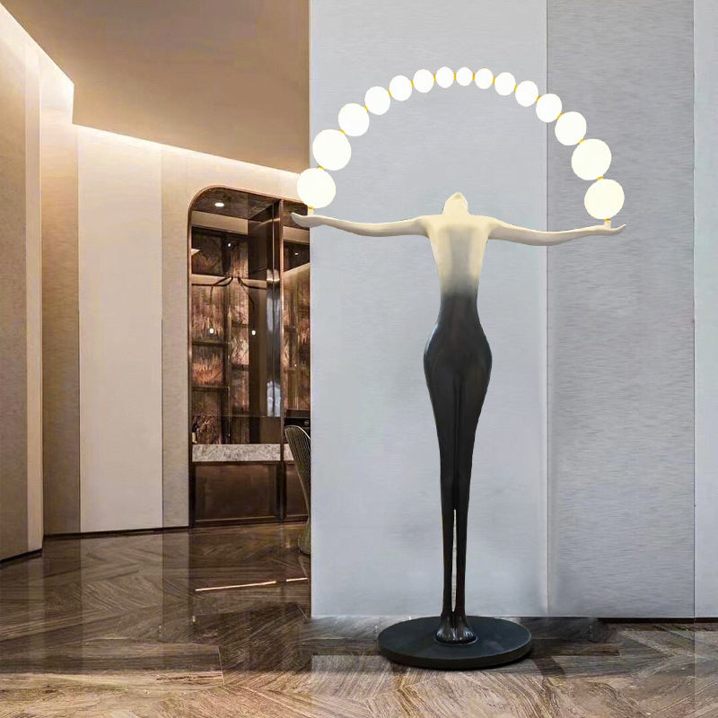Lobby Standing Lamp, Human-shaped Sculpture Floor Lamp for Commercial Hotel Use