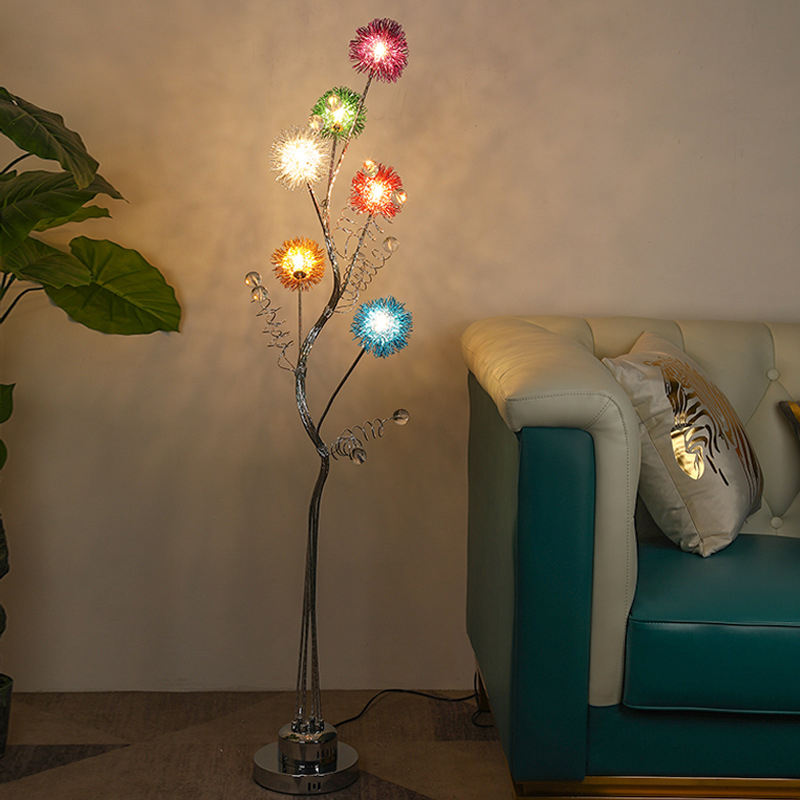 6-Globe Multicolor Aluminum Heat-Resistant Floor Lamp