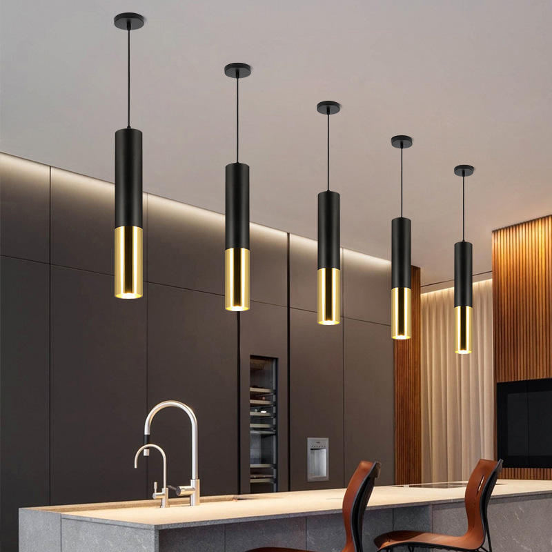 Modern Black Brass & Gold Aluminum Tube Pendant Light for Home, Kitchen & Bar
