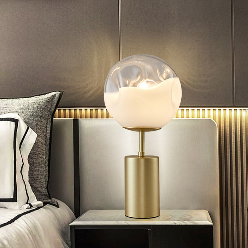 Nordic Modern Golden Wireless Glass Bubble Table Lamp for Bedroom Bedside Decor