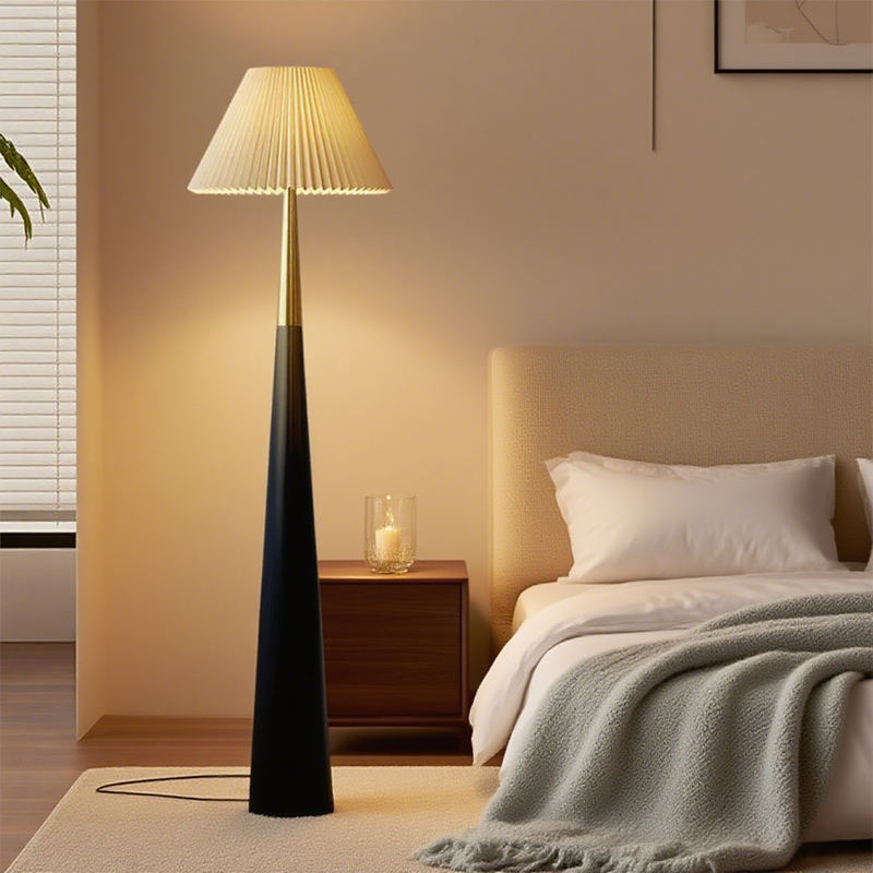 Marble Base Floor Lamp with Bamboo Pole & Fabric Shade – Hotel Grade