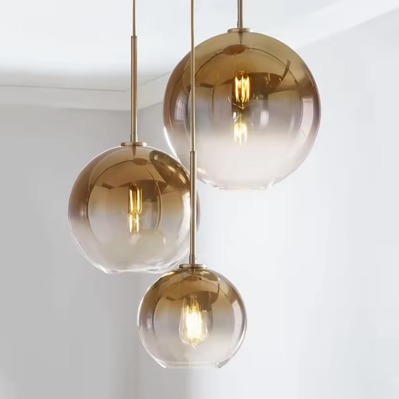 Nordic-Style Gradient Glass Ball Cluster Pendant Light for Living Room
