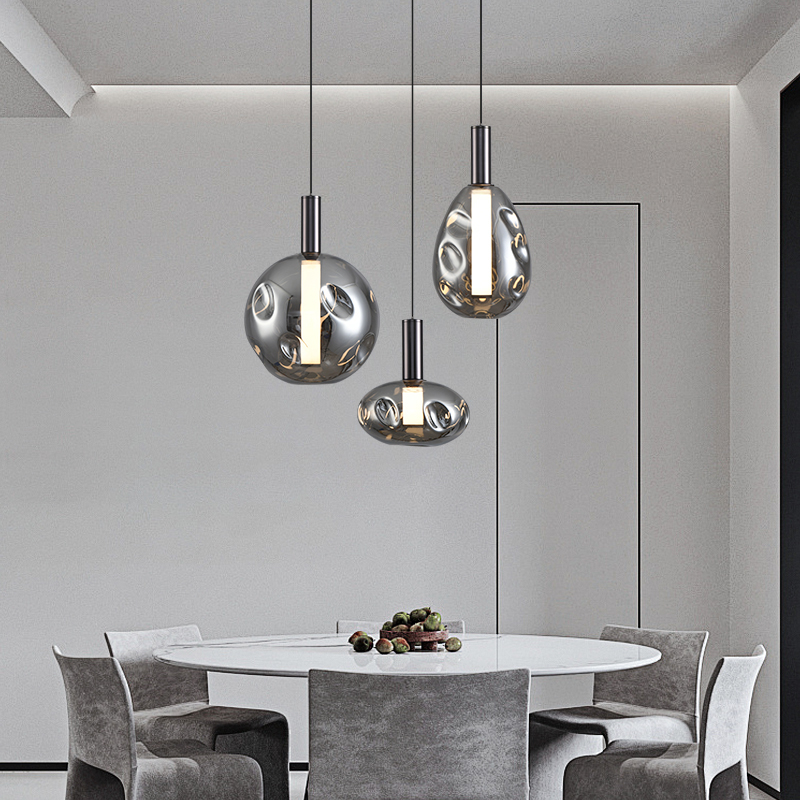 Warm White Smoked Gray Glass Chandelier for Restaurant & Bar