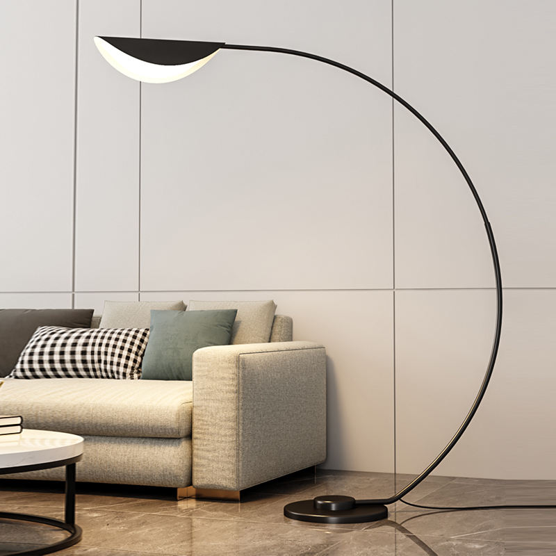 Black Metal Fishing Arc Style Minimalist Floor Lamp