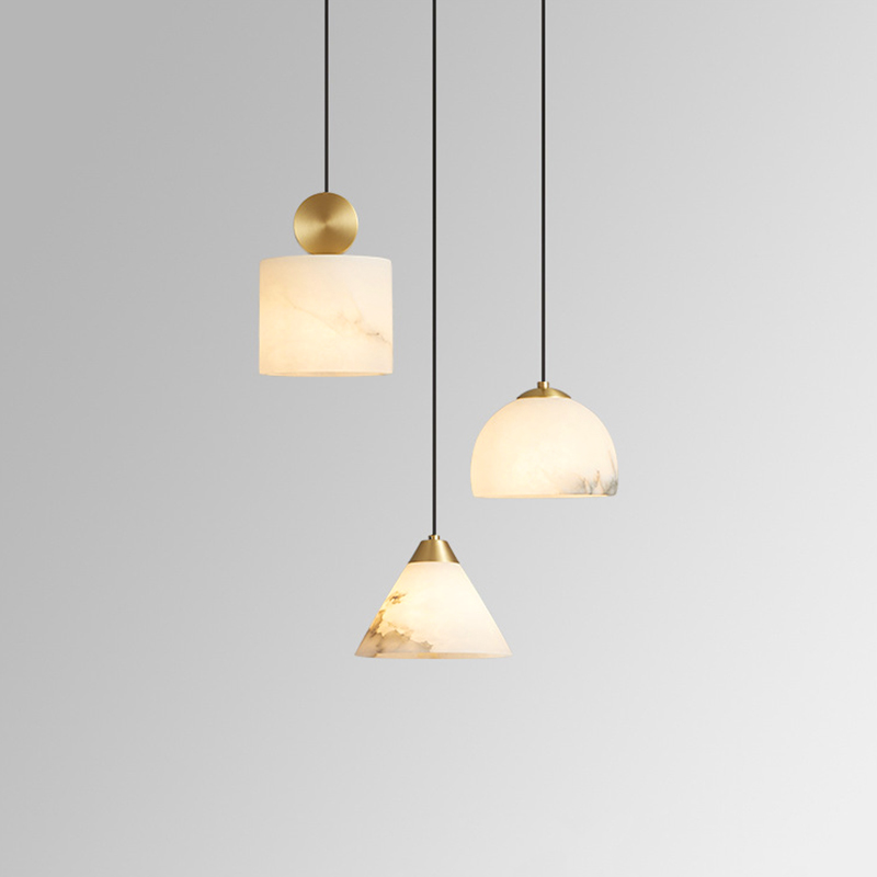 All-copper natural marble bedside pendant light, master bedroom luxury