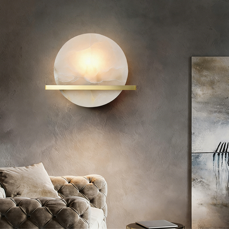 New Chinese style full copper natural marble TV background wall light