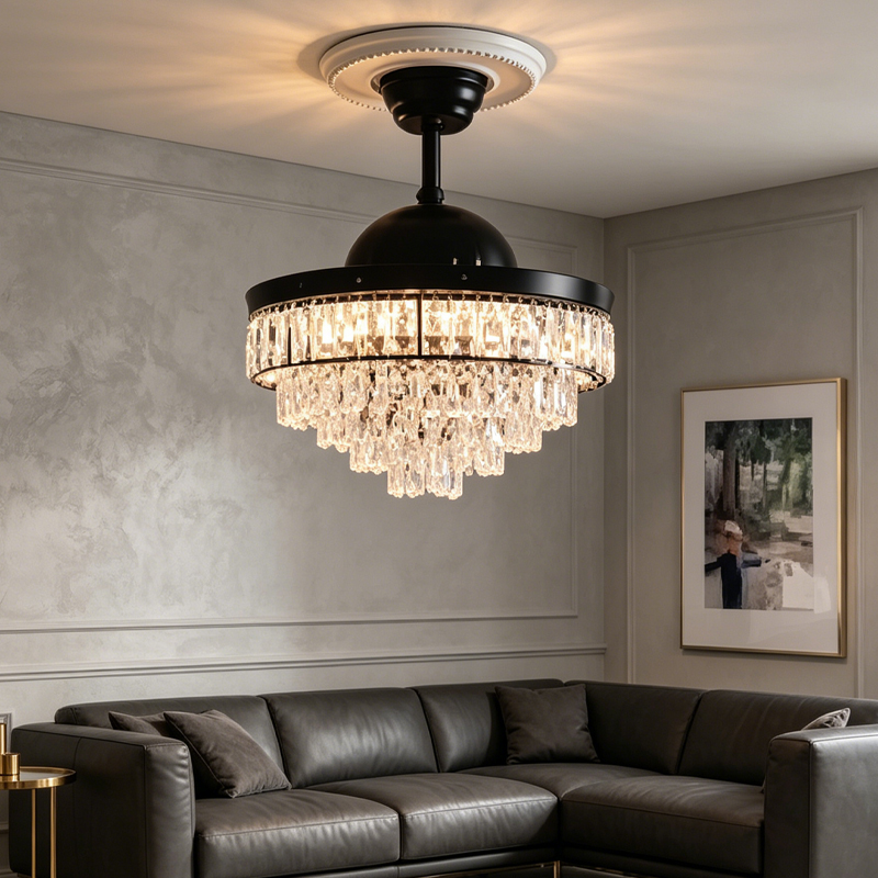 Modern luxury crystal ceiling fan light invisible creative restaurant living