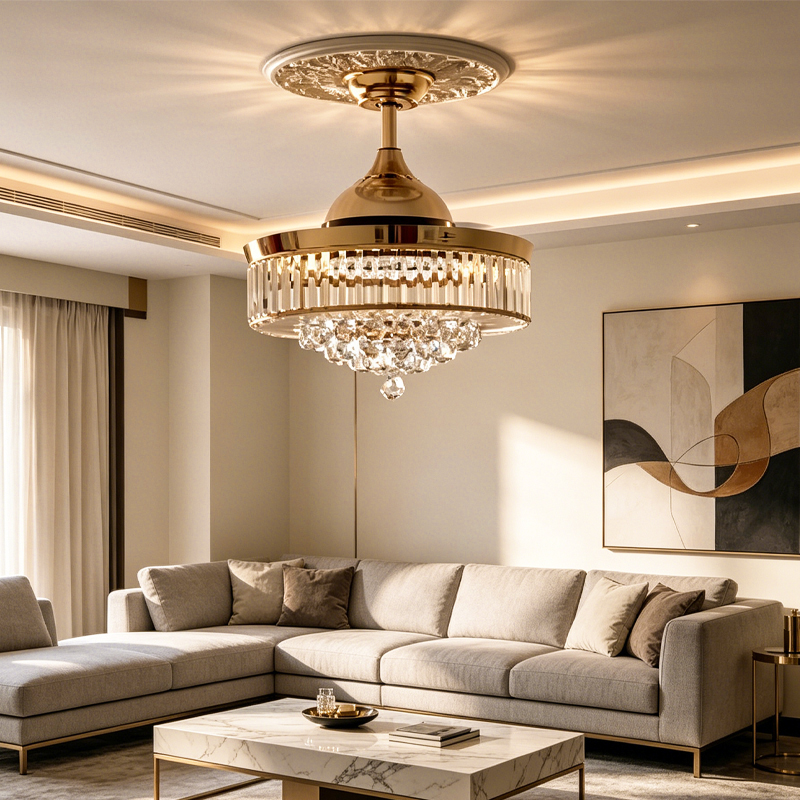 European-style Crystal Ceiling Fan Light, Luxury for Living Room, Dining Room & Bedroom