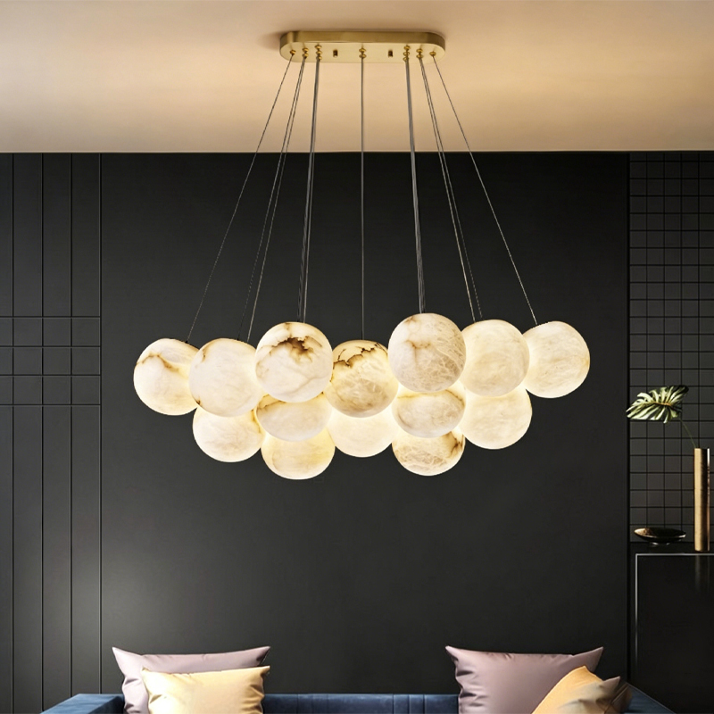 Full copper natural Spanish marble ball pendant light restaurant model room