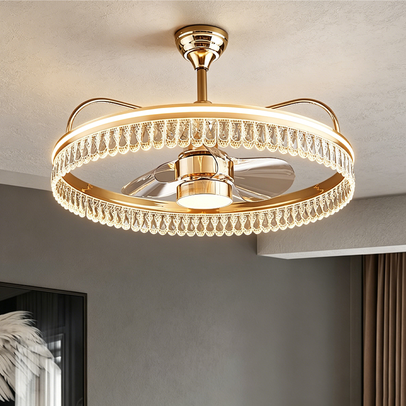Bedroom fan light, luxury crystal light, wind large and quiet, can be shaken