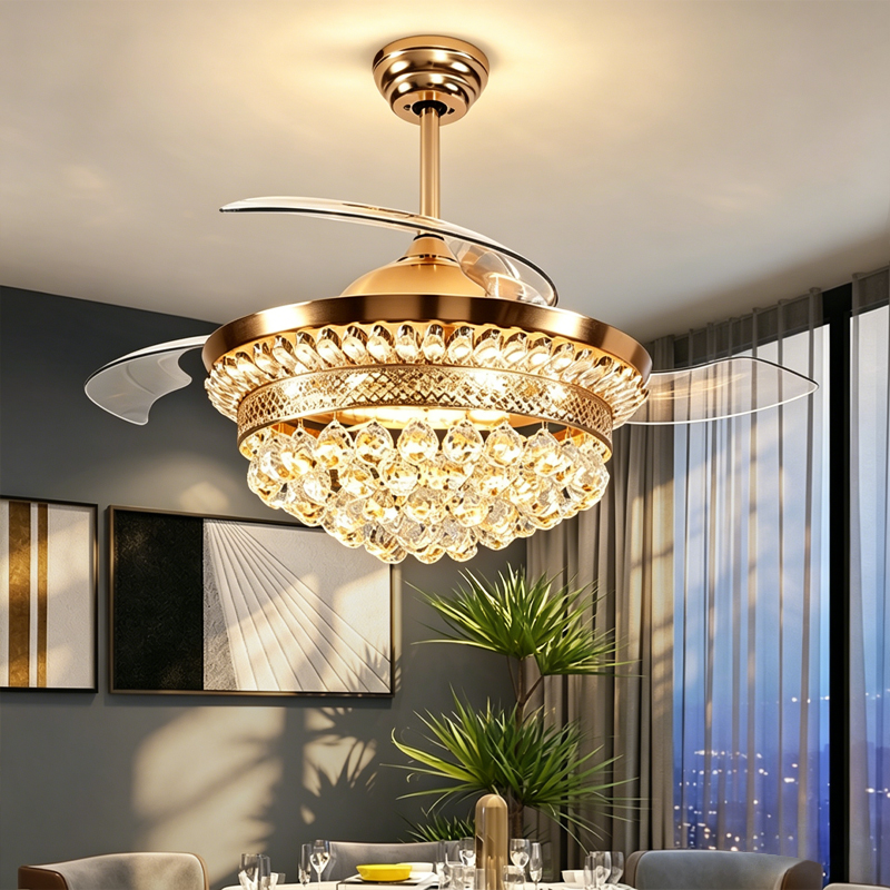 Invisible Ceiling Fan Light, Light Luxury Crystal Fan Lamp for Home
