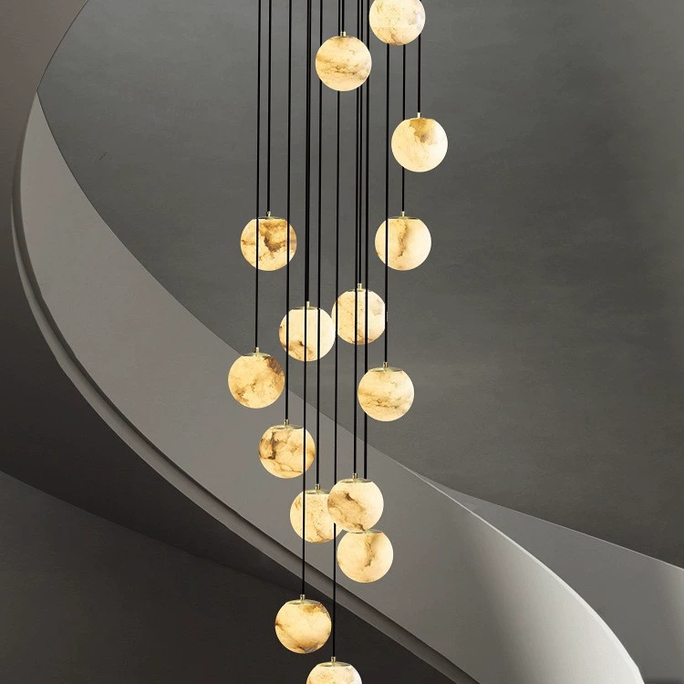 Minimalist marble pendant light for restaurant; designer creative villa spiral