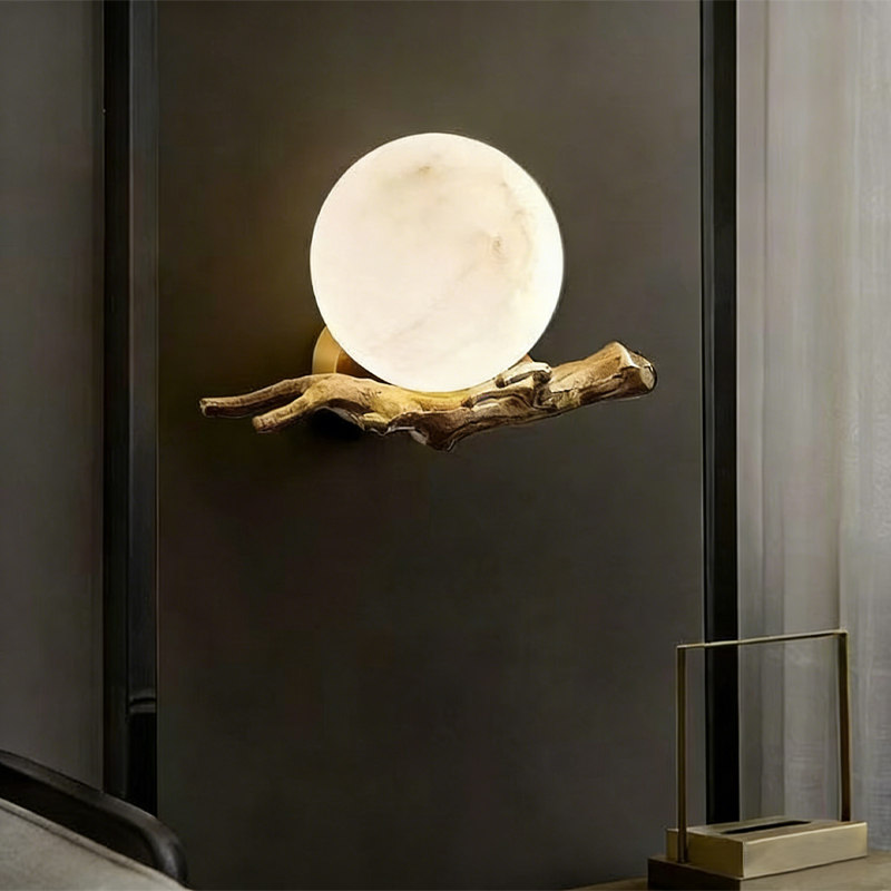 Light luxury new Chinese style full copper cloud stone wall lamp creative